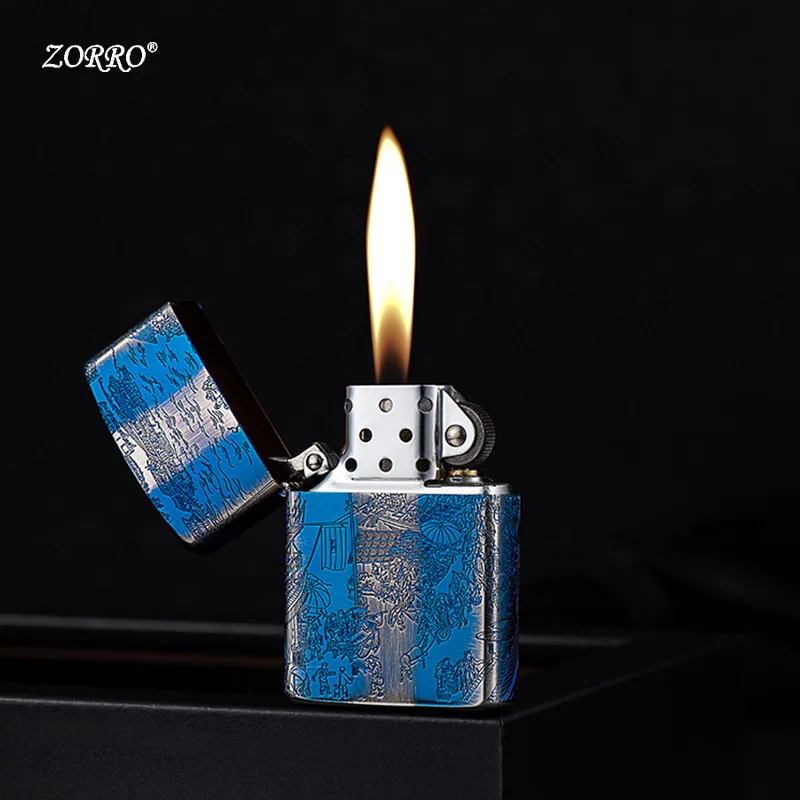 

ZORRO Metal Copper Shell Retro Grinding Wheel Windproof Lighter Finely Carved Body Exquisite Luxury Nostalgic Classic Gift