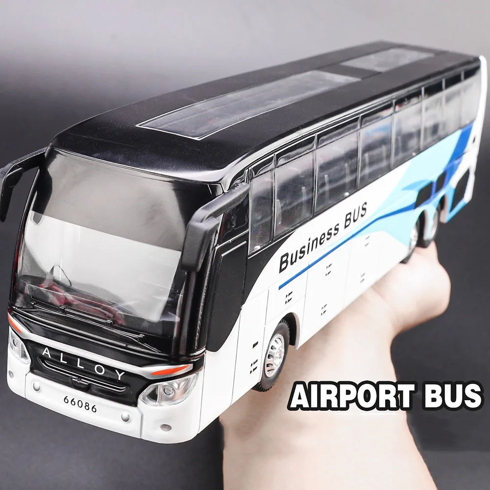 

1:30 Business Bus Alloy Cars Toys Miniature Models Doors Opened Rubber Tires Single-decker Shuttle Buses for Children Best Gifts