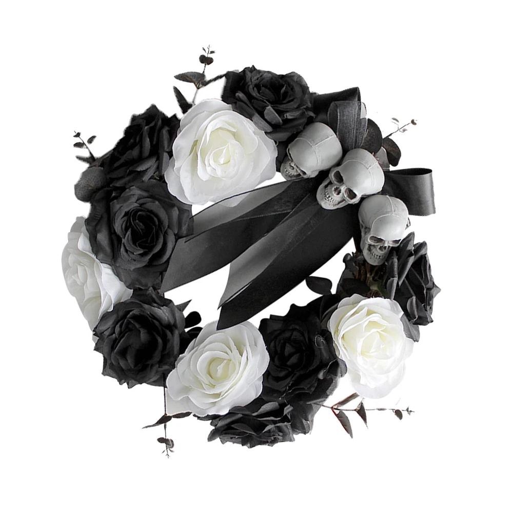 

Skull Rose Props Black Plastic Halloween Wall Hanging Door Decorations Home Halloween Wreath Indoor Outdoor