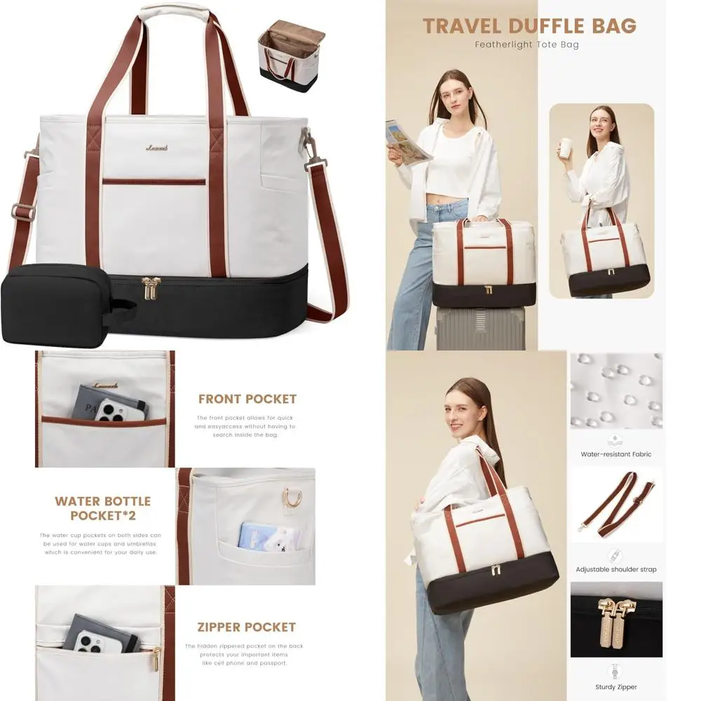 

Women's 45L Weekender Travel Duffle Bag, Carry-On Size, Personal Item with Toiletry Compartment for Short Trips