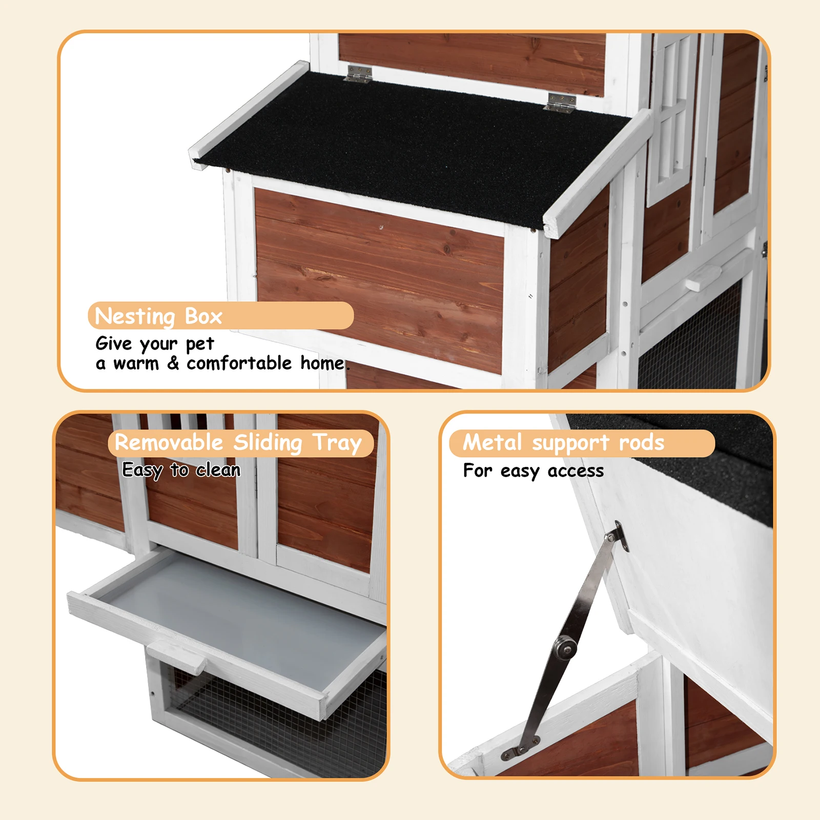 Chicken Coop, 51" Chicken Hen House, Wooden Poultry Cage with Large Nesting Box,