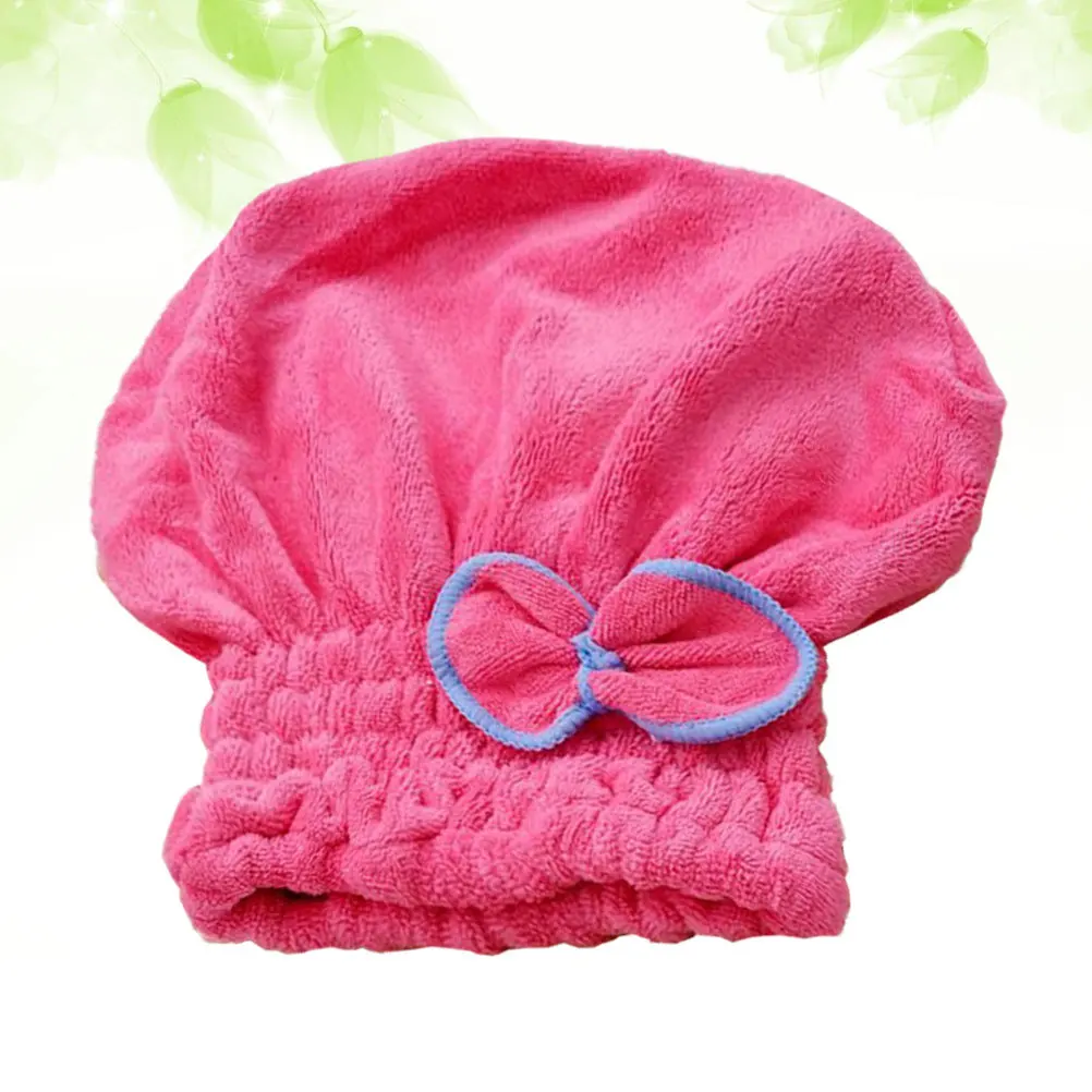 

Bowknot Hair Drying Cap Coral Fleece Elastic Bath Rose Red Fast Absorbent Comfortable Daily Use Hair Drying Cap
