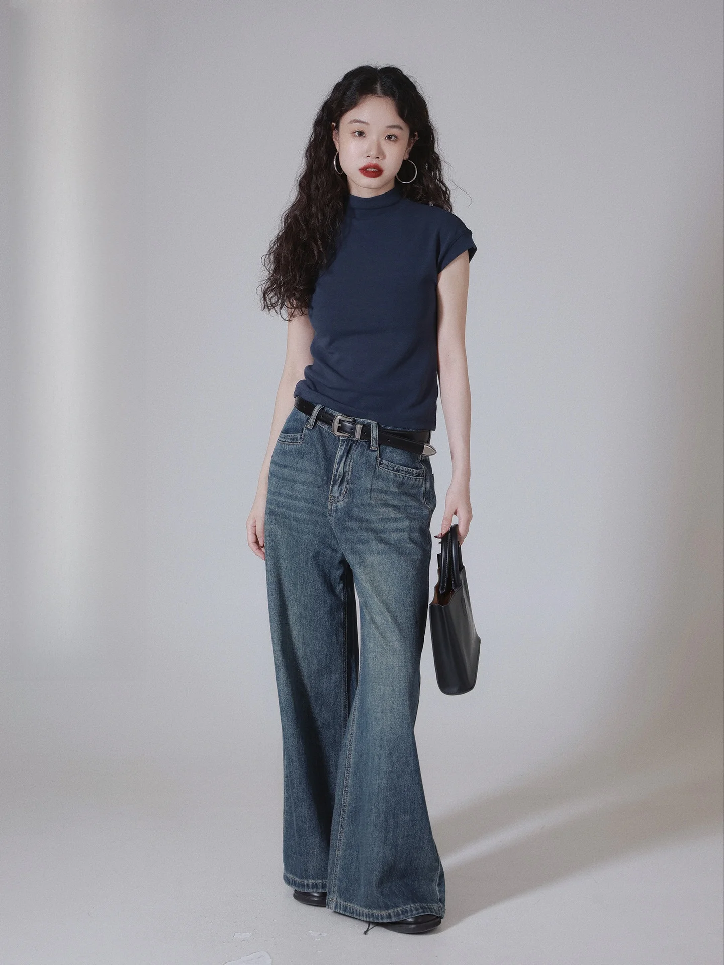 

IVYYANG Мягкие джинсы с высокой талией и водяным пухом, широкие брюки прямого кроя, эластичные утягивающие повседневные брюки длиной до пола