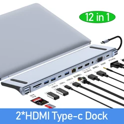 Multiport-Typ-C-Hub, USB-C-Dockingstation, 2 x HDMI-Basis für Laptop-Zubehör, MacBook Pro Air, Mac Mini, Dell Thunderbolt Dock HD