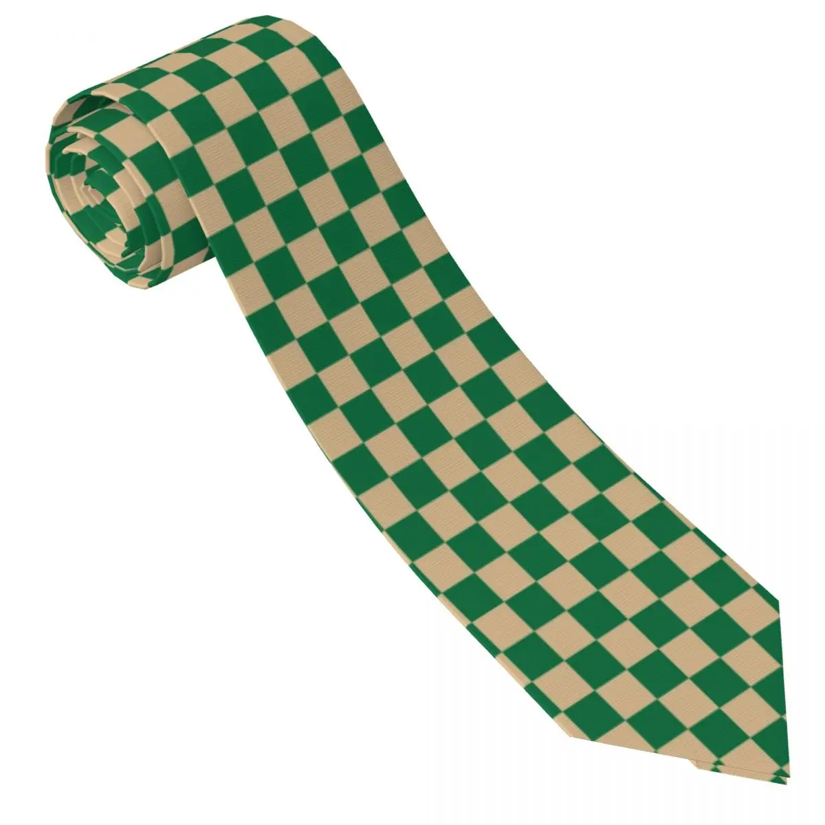 Custom Tan Brown And Cadmium Green Checkerboard Fashion Tie Men Mens Suit Tie Tartan Plaid For Thanksgiving Day