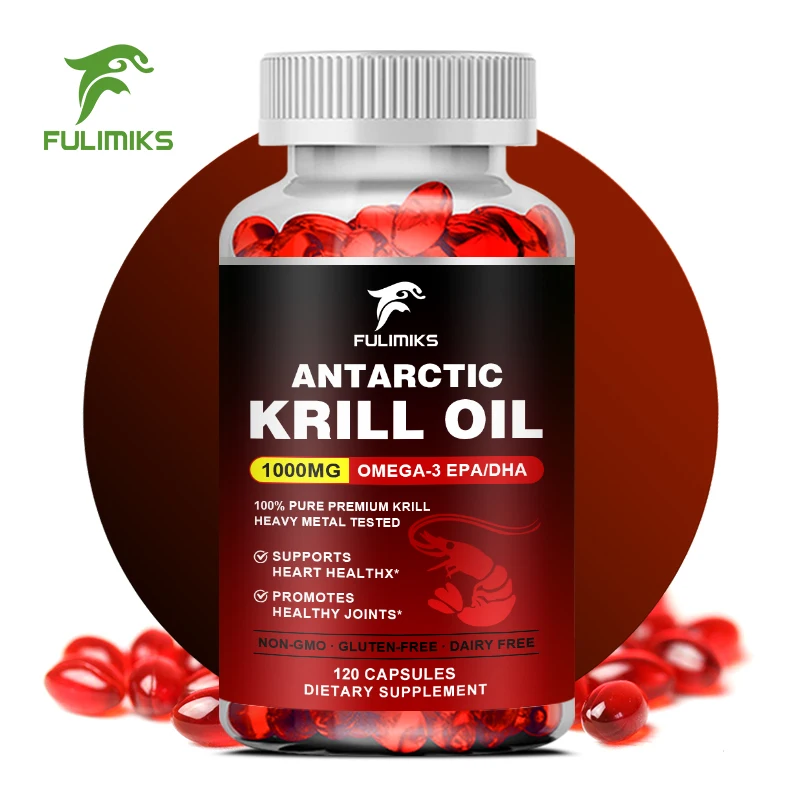 Antarctic Krill Oil Capsules 1000 mg with Omega-3s EPA, DHA, Astaxanthin and Phospholipids, Non GMO – 120 Softgels