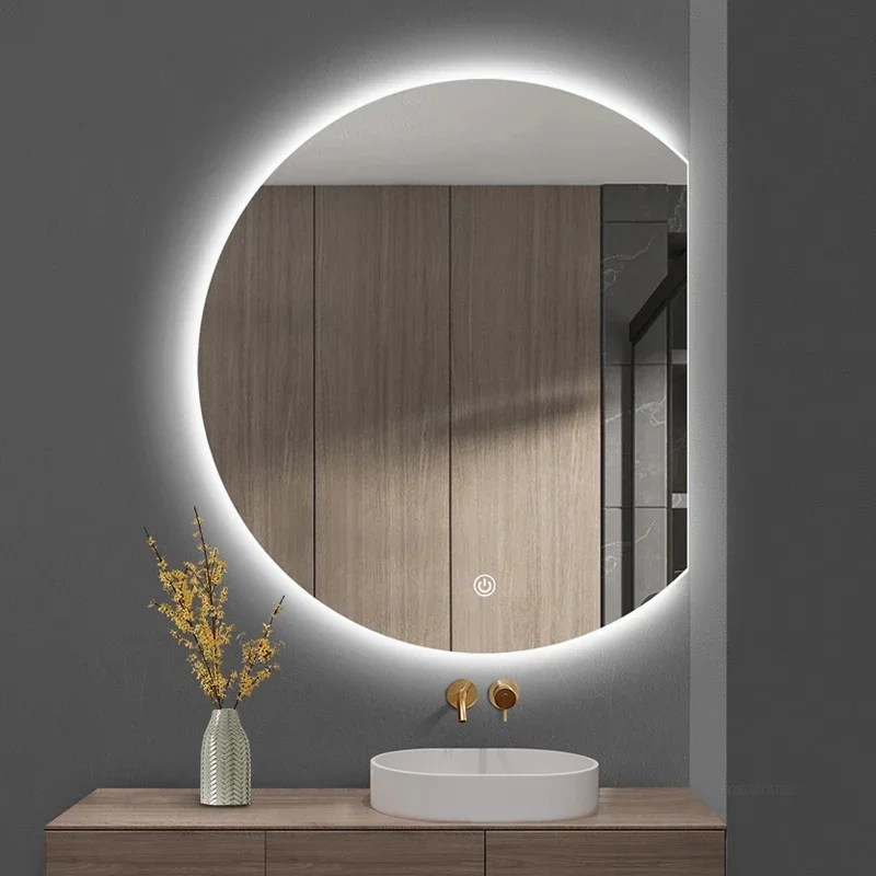 Nordic Special-shaped Bath Mirrors Semicircular Makeup Mirror Wall Hanging with Light Bathroom Led Touch Screen Bathroom Mirror