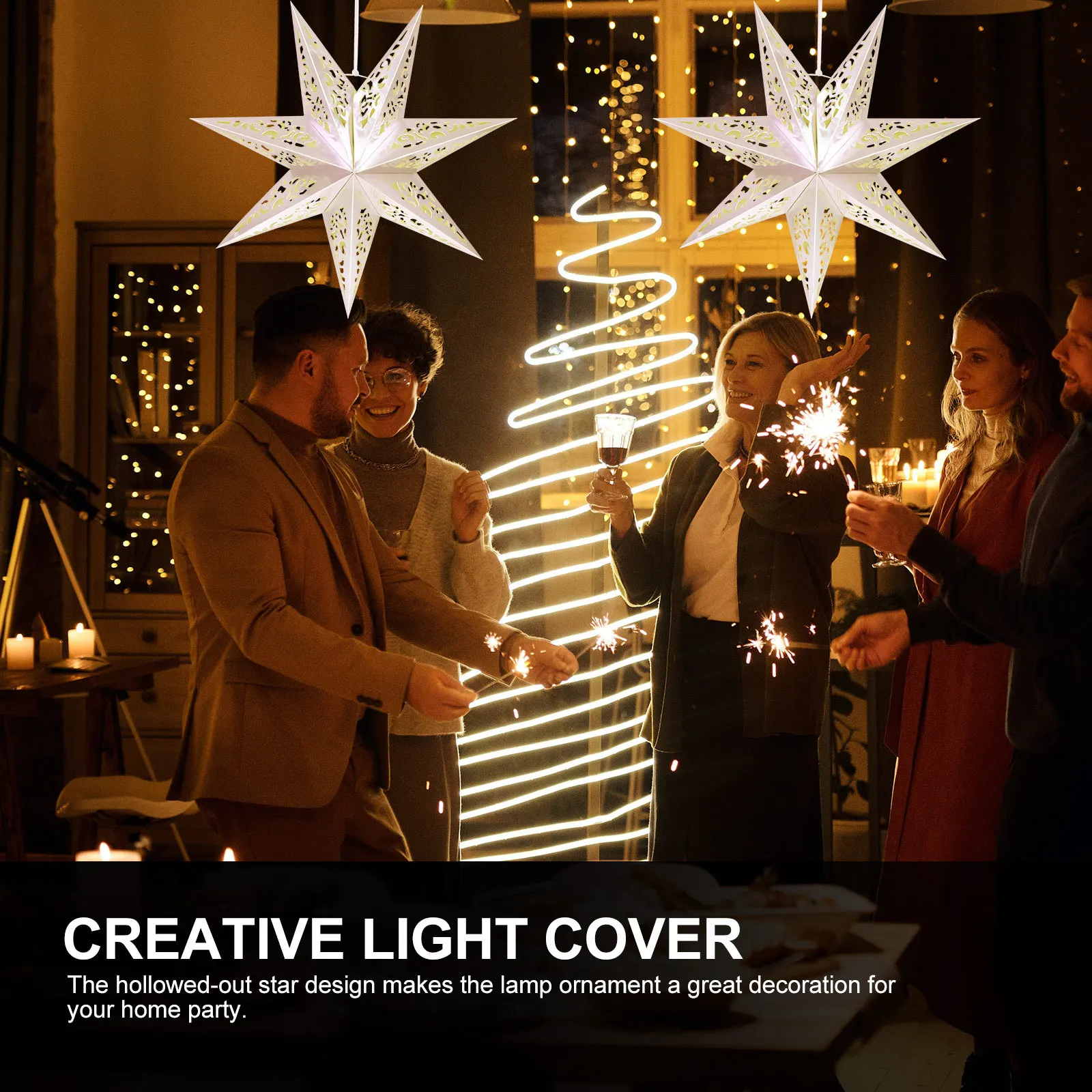 

2Pcs Christmas Star Lampshade Hollow Paper Decorative Lampshade Party Hanging Light Cover Nordic Home Ceiling Light Decor