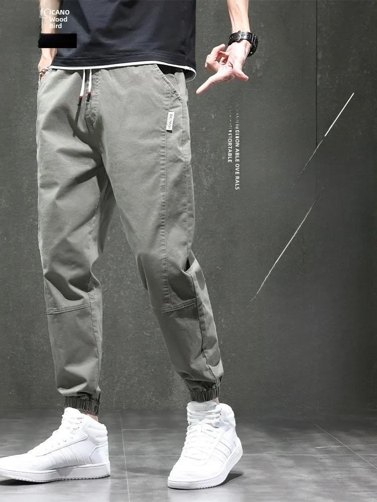 

Pure Cotton Workwear Casual Pants Men's Summer Thin Elastic Waist Cuffed Nine Points Loose Sports Trousers TUCANO