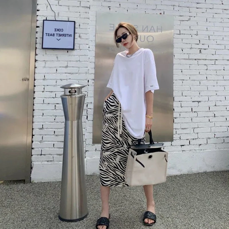

Plus Size plus Size High Waist Casual Women's Skirt Spring Summer A-Line Midi Skirt Zebra Print Step Skirt f Body Skirt