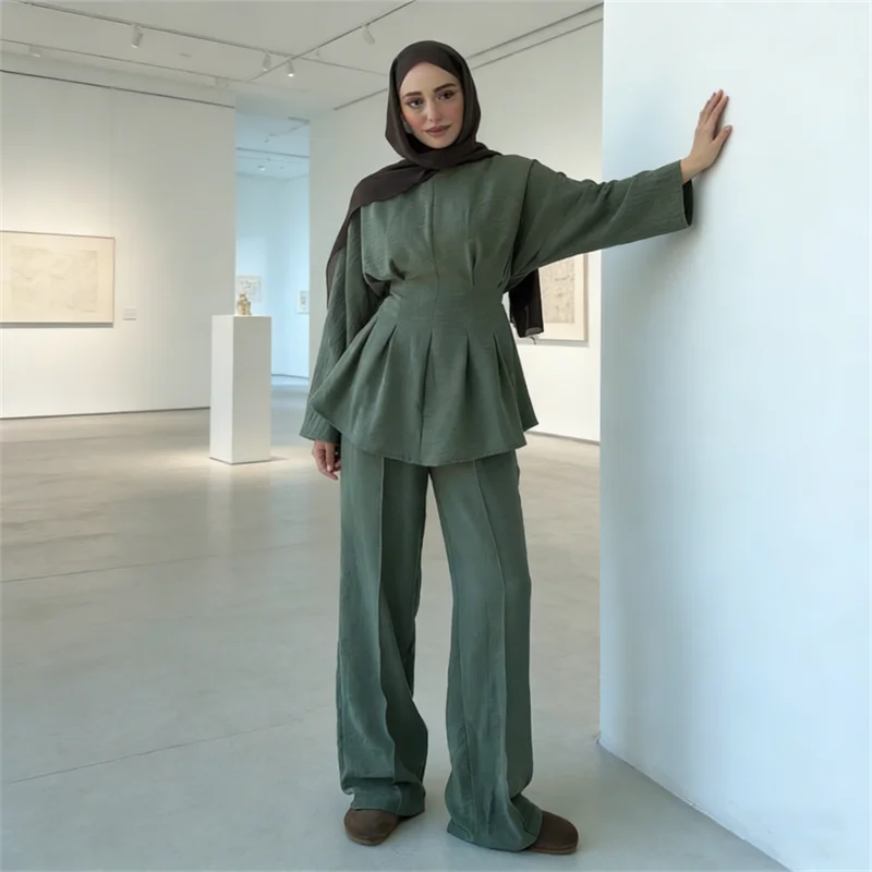 

Eid Modest Muslim Sets Women Tops and Pants 2 Piece Islam Clothing Turkey Kaftan Dubai Abaya Tracksuit Femme Musulmane Ensembles