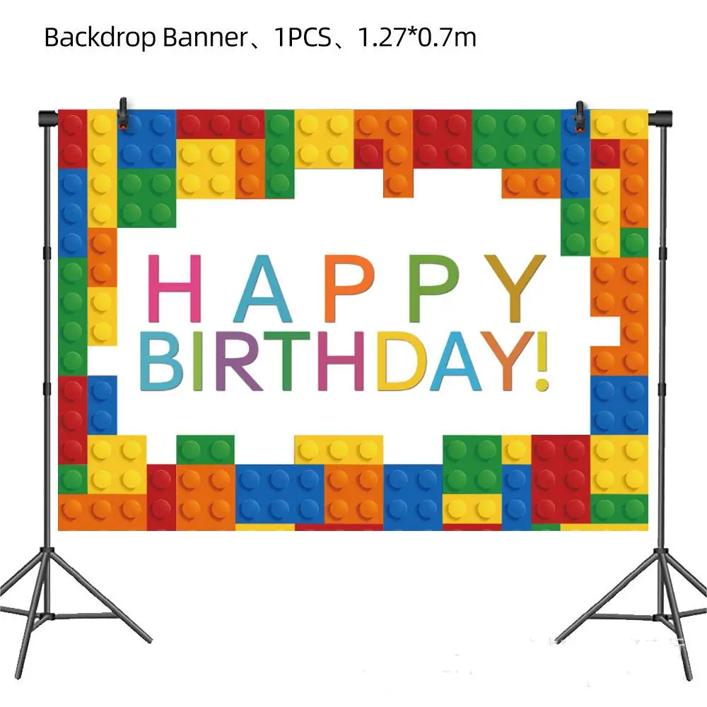 New Building Blocks Birthday Party Decoration Tableware Balloons Plate Cup Napkins Backdrop Set Kid Birthday Theme Deco Supplies