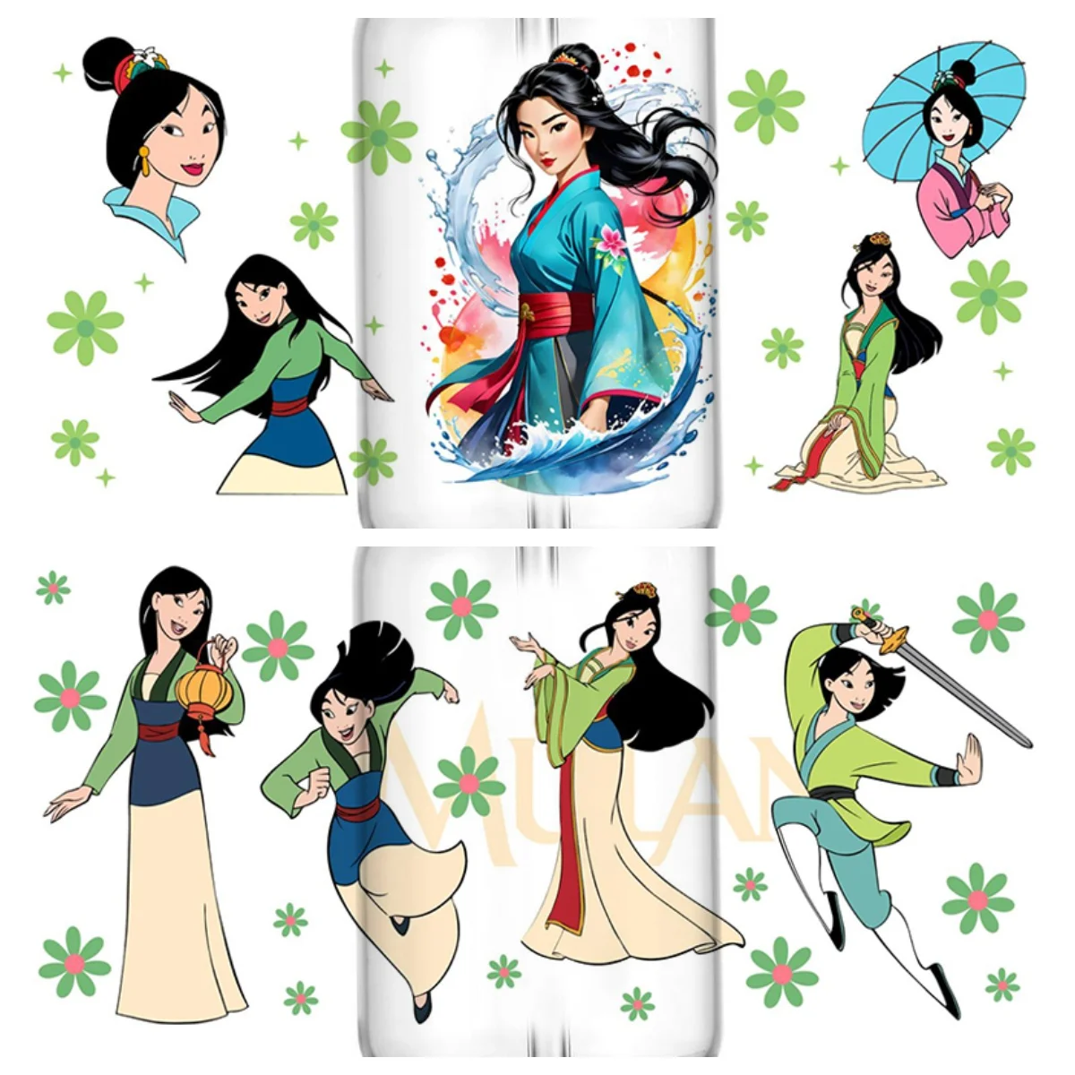 New Design Cartoon Movie Mulan UV DTF Cup Wraps for 16 oz Waterproof UV DTF Transfer Sticker Glasses Mug DIY Female Warrior Wrap