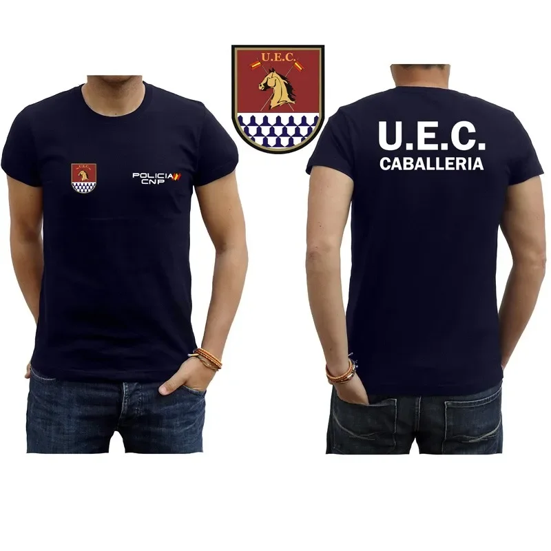 Española Policía U.E.C. Caballeria Insignia T-Shirt 100% Cotton O-Neck Short Sleeve Summer Casual Mens T-shirt Size S-3XL