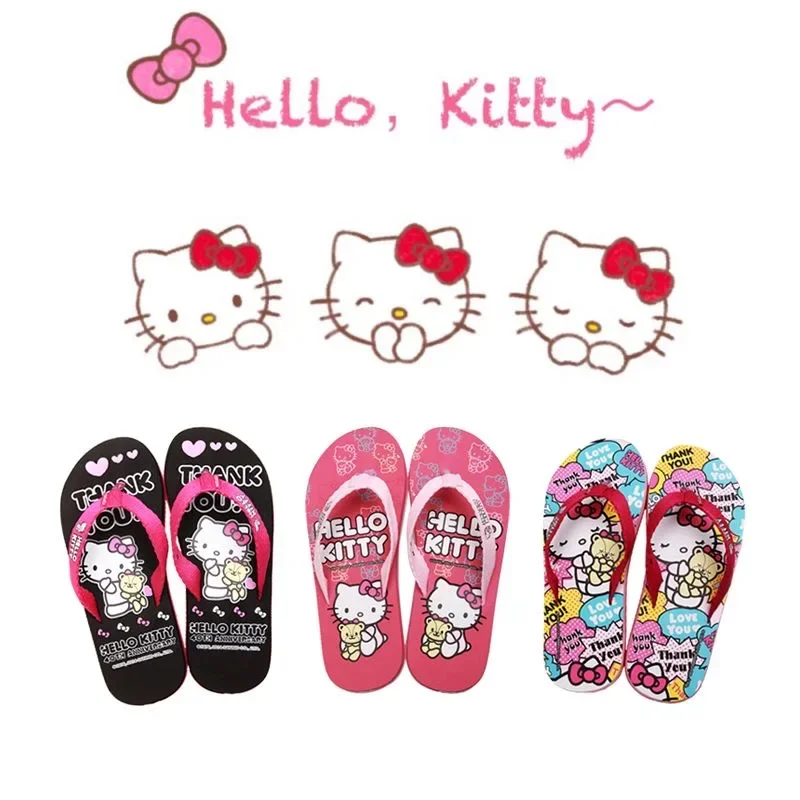 Sanrio Hello Kitty Flip-Flop Beach Hiking Daily Walk Anime SKawaii Cute Lippers Summer Anti Slip Soft Bottom Leisure For Girls