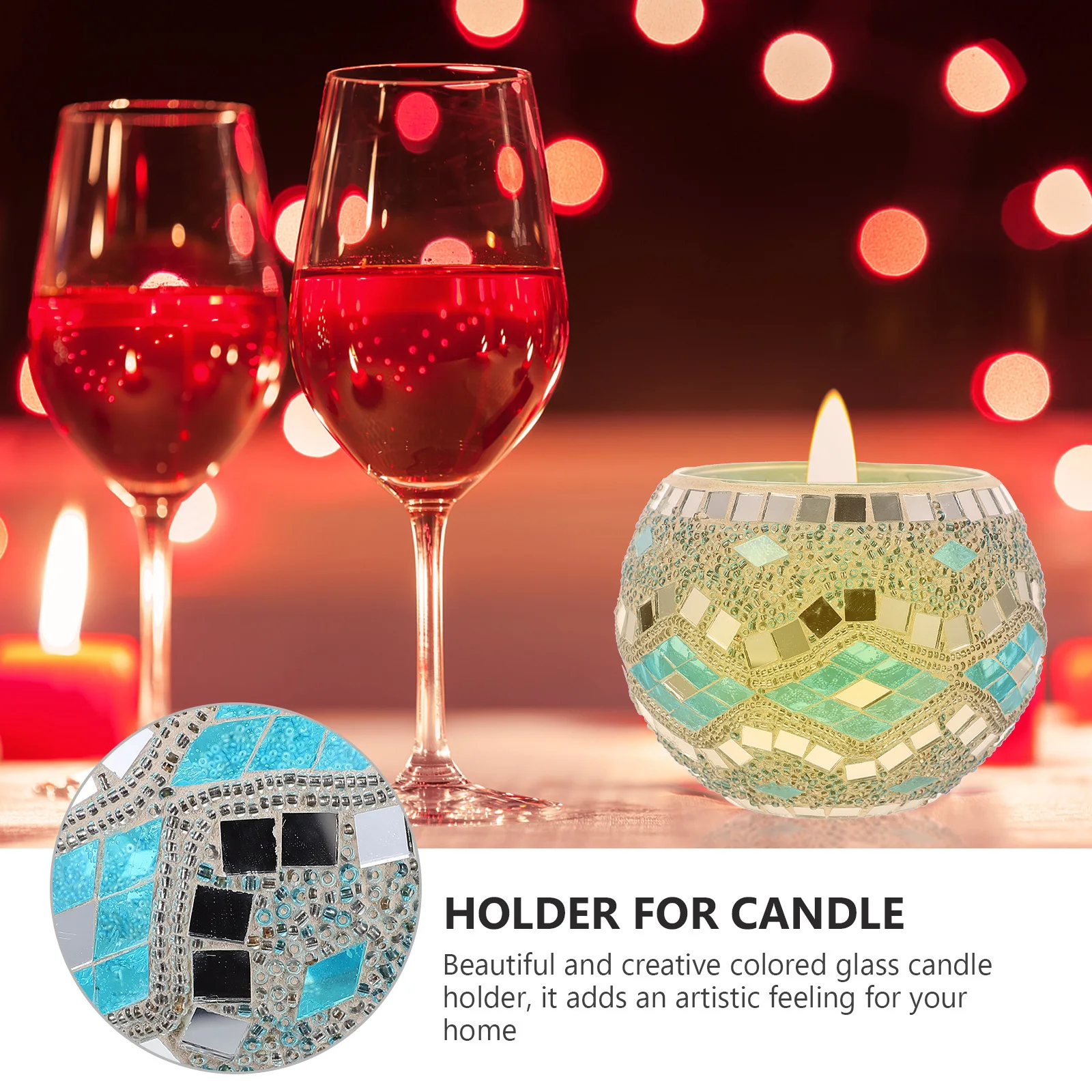 

Glass Candleholder Colored Nordic Mosaic Hollow Stand Decorative Candlestick for Bedroom Living Room Office Home