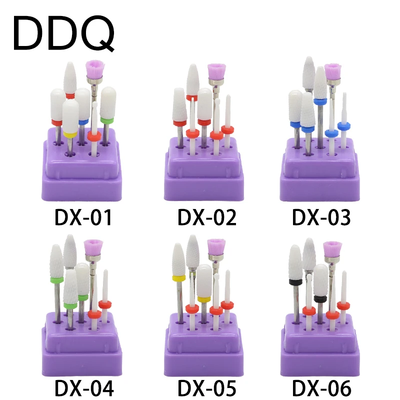 

DDQ 7 Pcs Combined Milling Cutters Set For Manicure ,Ceramic Nail Drill Bits Kit Electric Removing Gel Polishing Tools