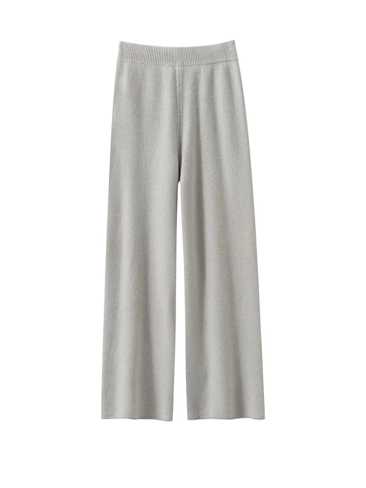 

MEETCC Women 100% Cashmere Wide Leg Pant Casual Loose Elegant Delicate Trousers Autumn Winter Soft Warm Cashmere Pants