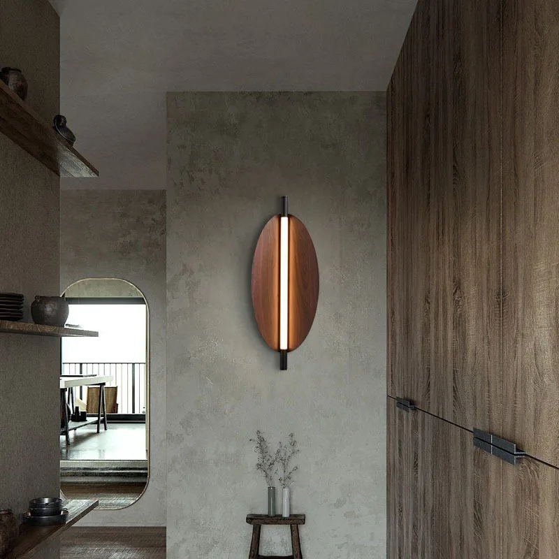 Imagem -02 - Wabi Sabi Estilo Lâmpada de Parede Nordic Wood Grain Led Wall Mounted Luminárias Minimalismo Lâmpada de Parede Japonesa Home Decor Lamp Novo