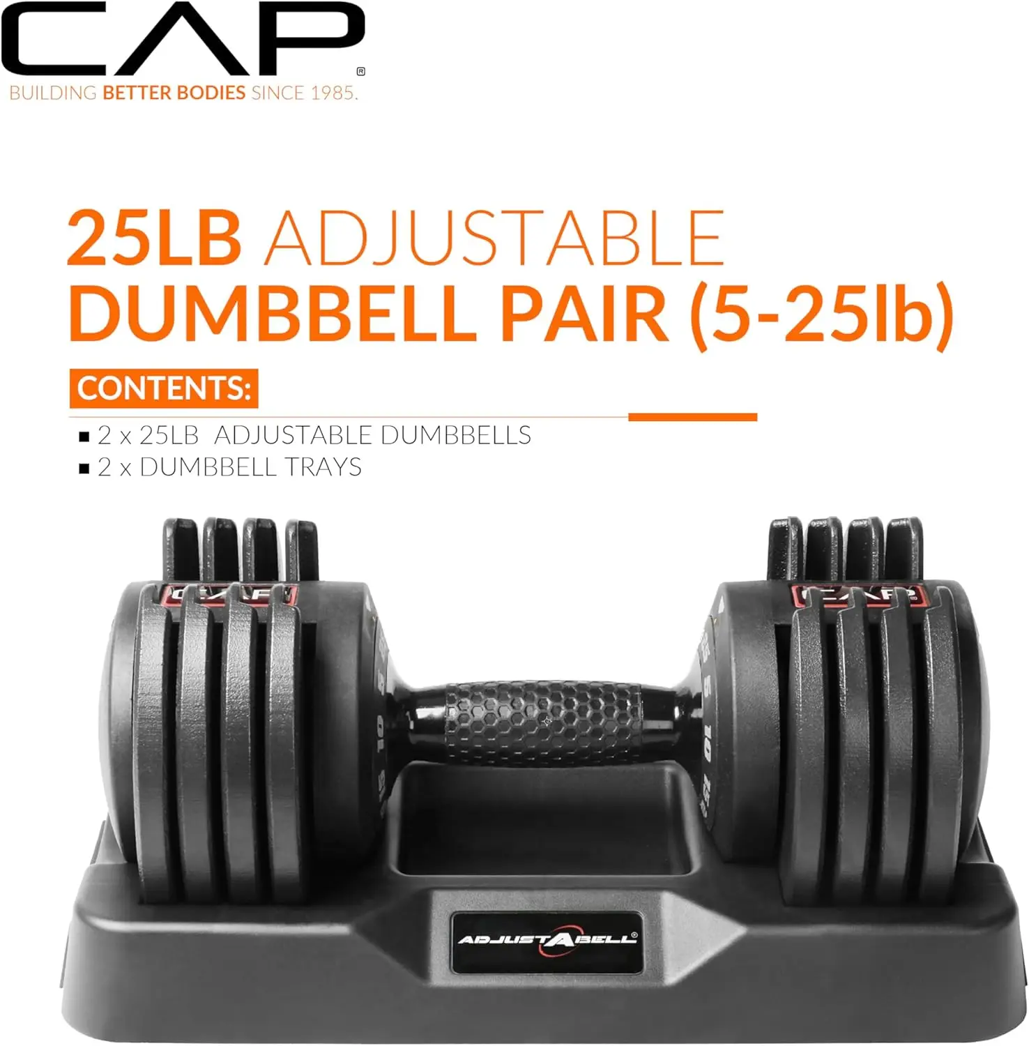 Strength Training - 25 lb Pair of Adjustable Dumbbells, Contoured Full Rotation Honeycomb Black Handle