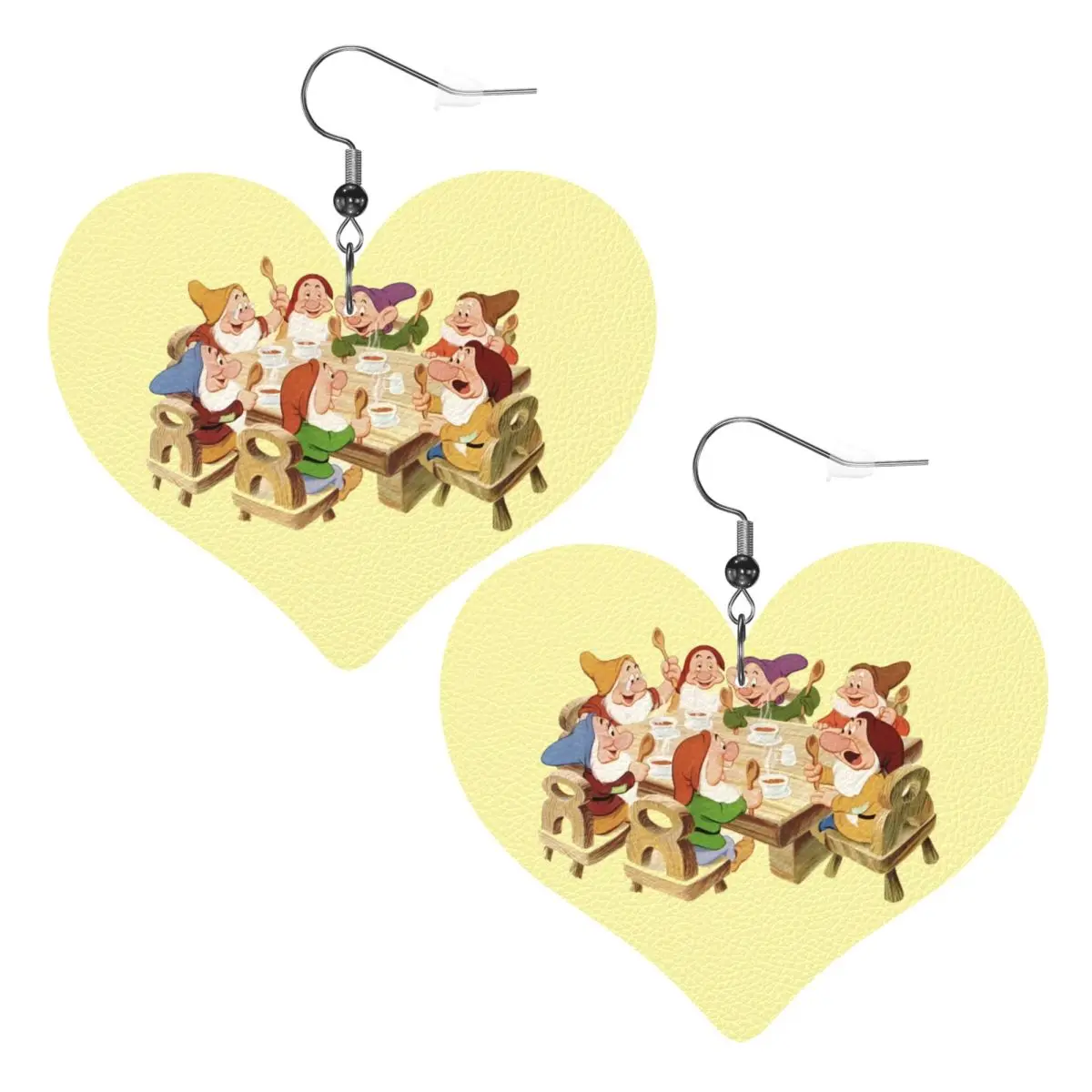 

Custom Snow White And The Seven Dwarfs Leather Teardrop Earrings for Leather Earrings Fashion Lightweight for Parties Holidays