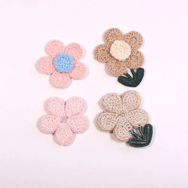 ​10PCS Of New 3D Leaf Wool Five-petal Flower  Patch DIY Sewing Hole Patch Cartoon Flower Cloth Patch Stickers