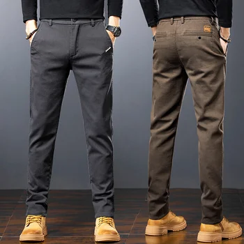 Spring Men's Slim Casual Pants Business Straight Twill Cotton Elastic Trousers Brand Fashion Korean Clothing Coffee Black Gray