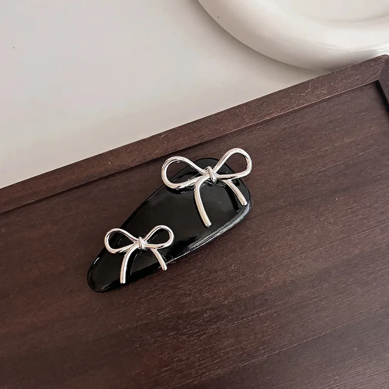 PU Leather Bow Girl Hairpins BB Side Clip Korean Style Cute Sweet Cream Hairpins Document Bangs Break Hairpins Accessories