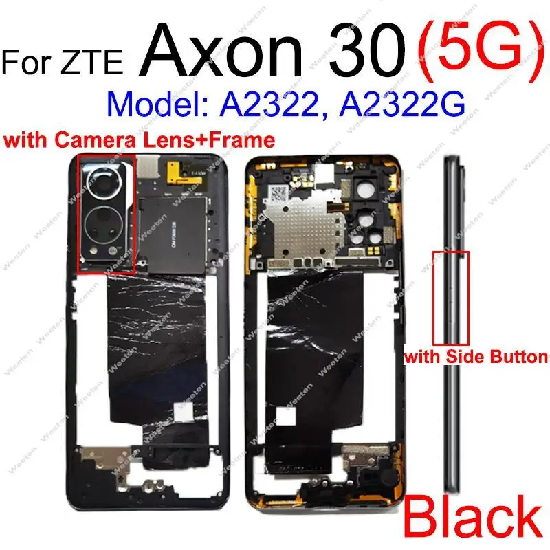 Middle Frame Bezel Plate For ZTE Axon 30 5G A2322, A2322G Middle Housing Frame Holder with Camera Lens Frame Side Buttons Parts