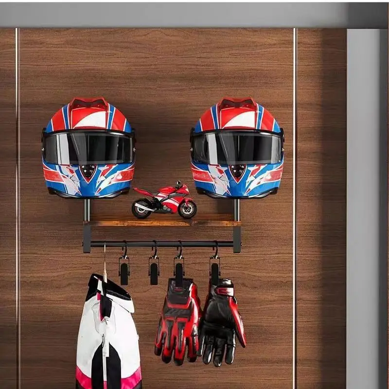 Motorcycle Helmet Rack Wall Mounted Wooden Hat Rack Hat Leather Storage Rack With 4 Clips For Shoes And Hats Storage