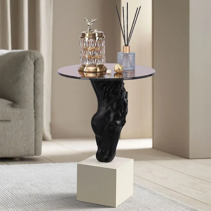 

Hotel Living Room Floor Decorations Drinking Water Horse Head Statue Storage Small Table Ornament