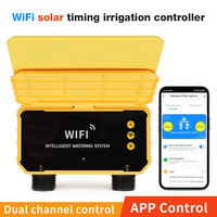 Solar Programmable Water Timer 2-Way Independent Outlets Digital Garden Sprinkler Controller Built-in Battery Rain Sensor