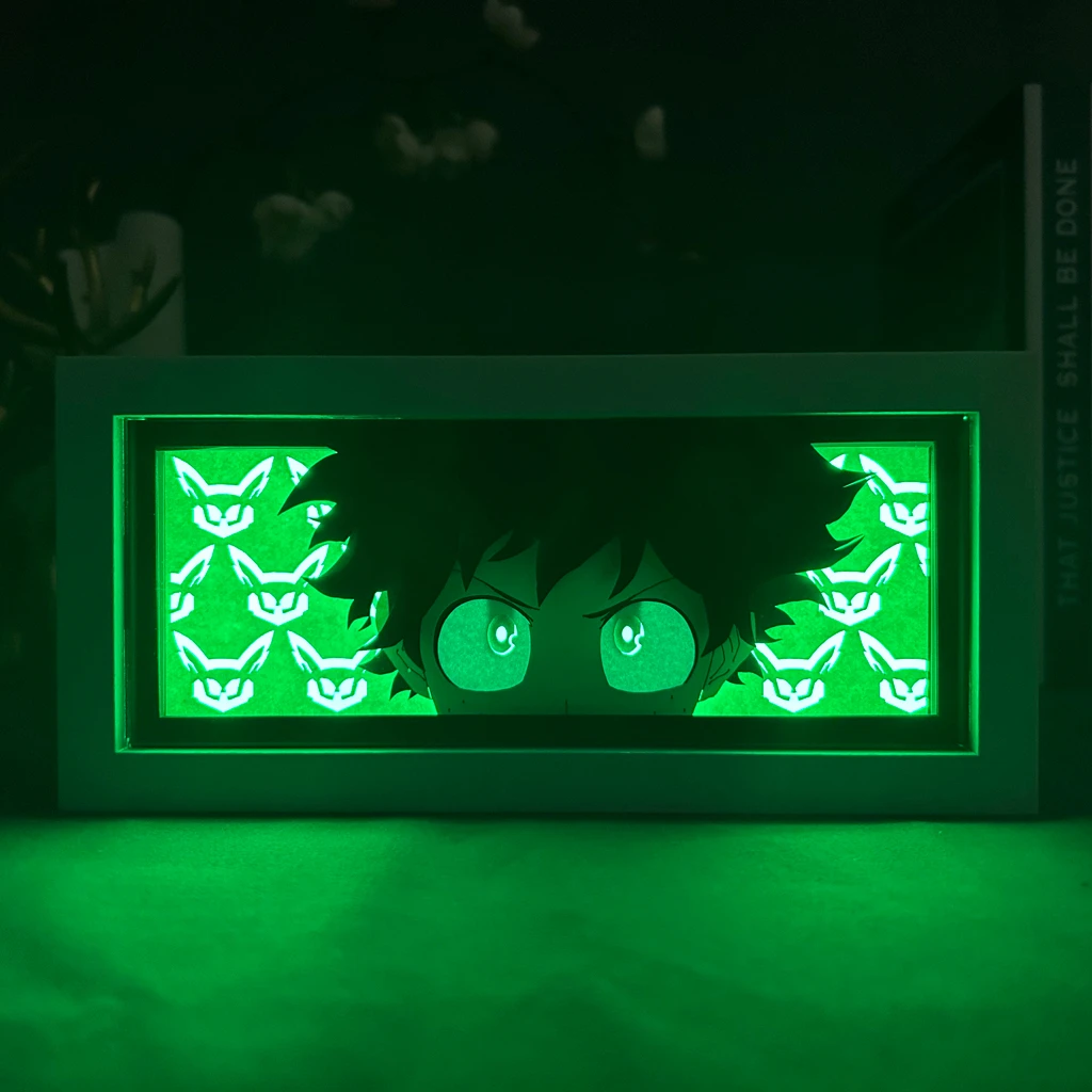 

Green Hope Hero Led Anime Light Box For Bedroom Decoration Paper Cut Deku Shadow Box Birthday Gift Bedside Night Lamp