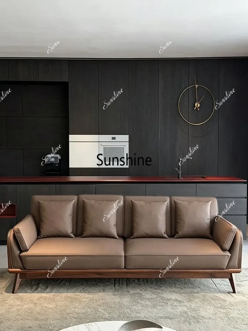 

YNew Chinese-style simple solid wood sofa high-end simple villa club custom straight row