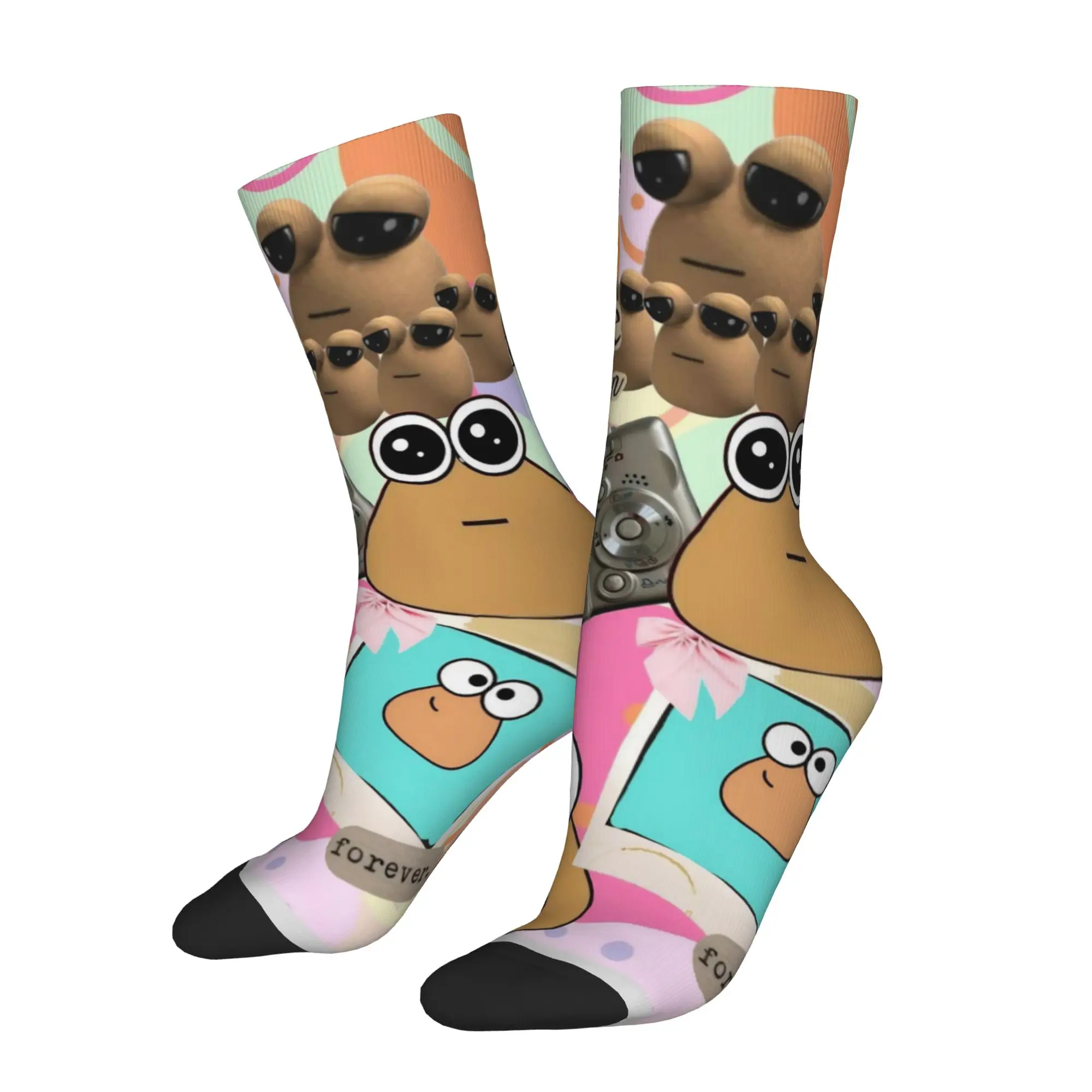 Winter Warm Colorful Men's Women's My Pet Alien Pou Socks Game Cartoon Sweat Absorbing Middle Tube Socks