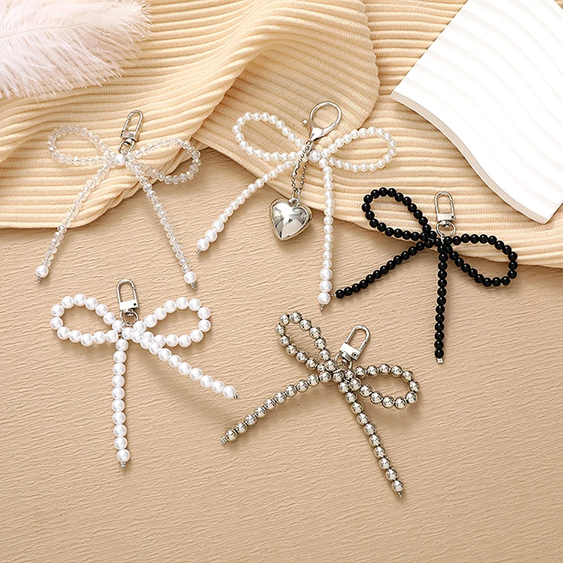 1Pc Cameratas Sleutelhanger Sieraden Cadeau Decoratie Koreaanse Schattige Boog Parel Telefoon Hanger Ketting Charm Riem Telefoon Accessoires