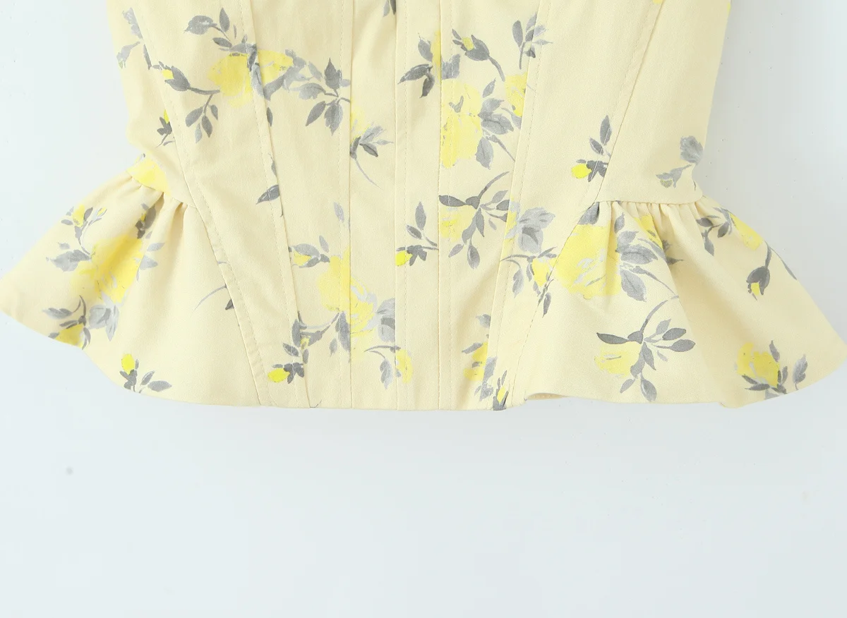 RARA2025 جديد الصيف المرأة عارضة الأزياء مزاجه سليم صالح تنوعا الحمالات زهرة طباعة قمم قصيرة