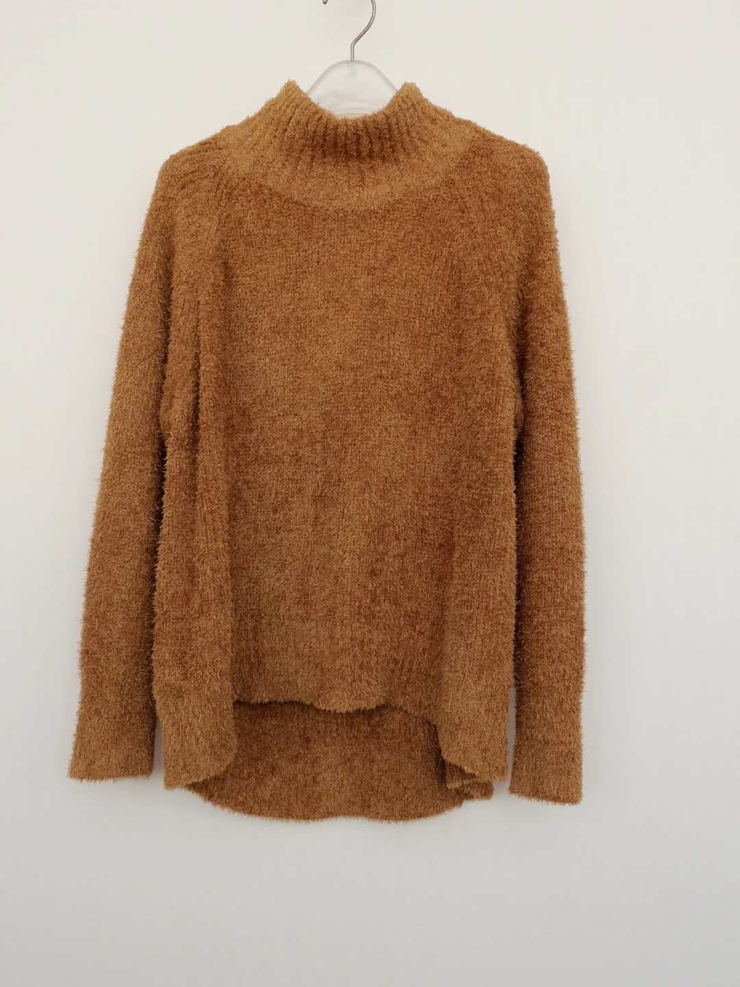 

Loose Fit Knitted Sweater f High Collar Furry Yarn Soft Winter Long Sve Women's Faion Commute Sle Coffee Color Knit...