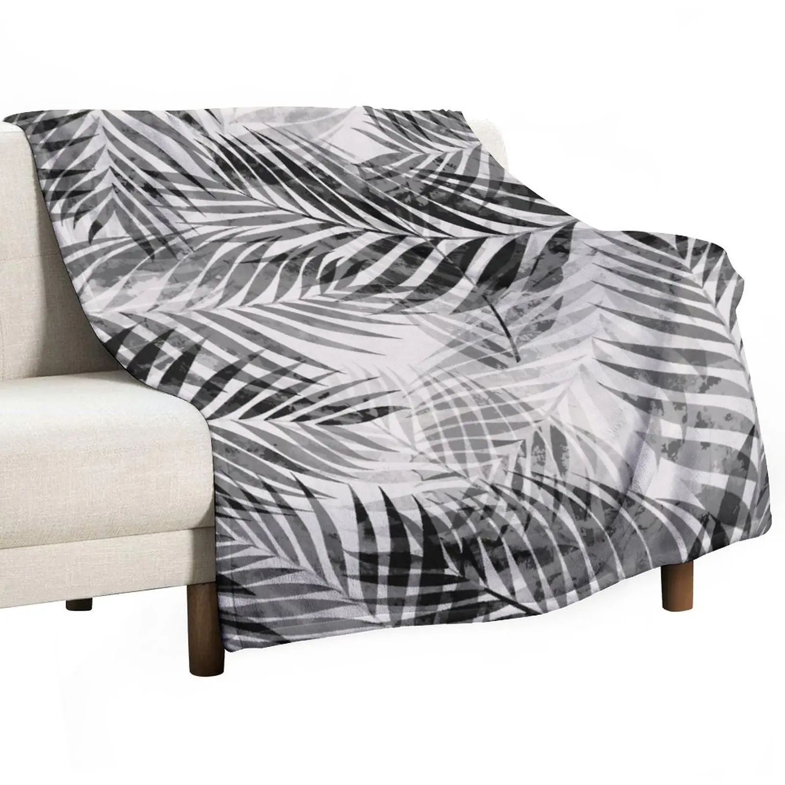 

Palm Leaves - Black & White Throw Blanket sofa bed Quilt Blanket Summer Bedding Blankets