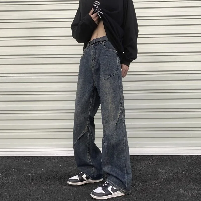 

Женские винтажные джинсы-багги с высокой талией, широкими штанинами и эффектом потертости, повседневные джинсовые брюки