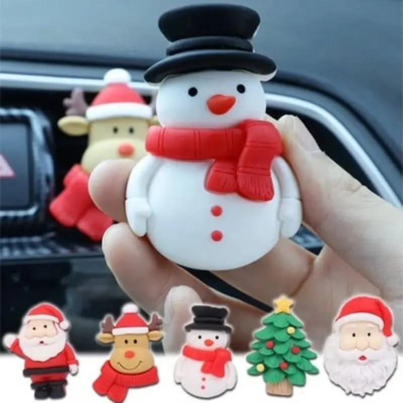 Christmas Car Fragrance Clip, 3D Santa Claus Elk Bell Resin Air Vent Aromatherapy Clip, Cute Auto Interior Decoration Gift