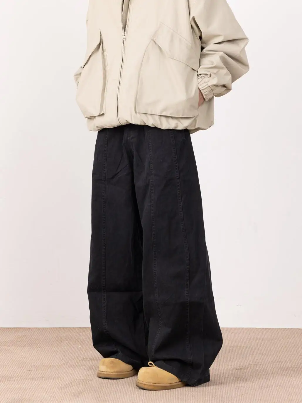 

Мужские ретро-брюки в американском стиле, черные, свободные, повседневные, универсальные, с широкими штанинами, струящиеся, для весны и осени