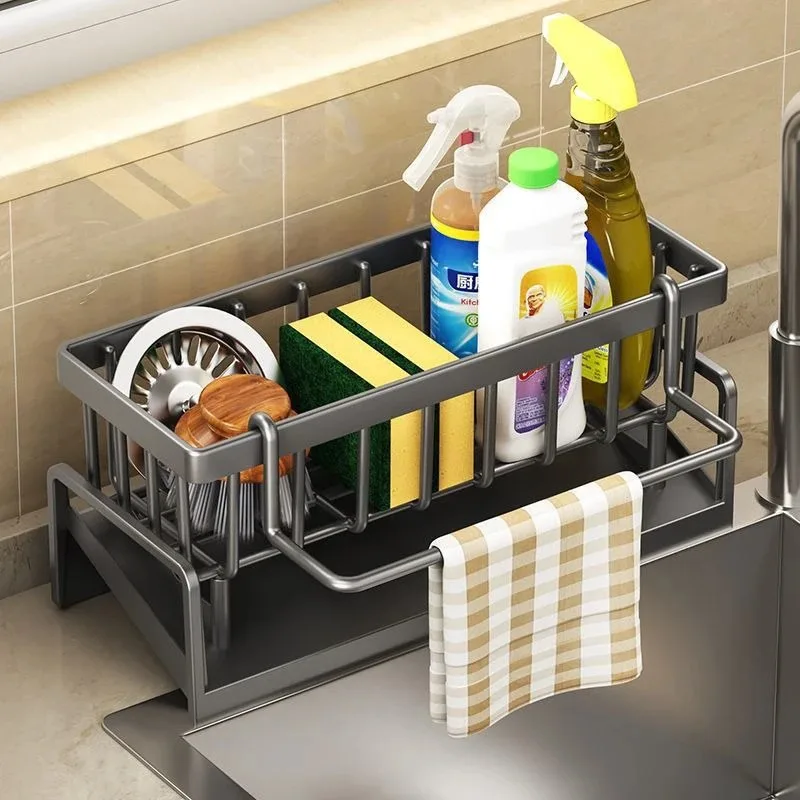 Organizzatore per scolapiatti per lavello da cucina Scaffale per lavello autodrenante in plastica ABS Porta spugna per sapone Strofinaccio Porta