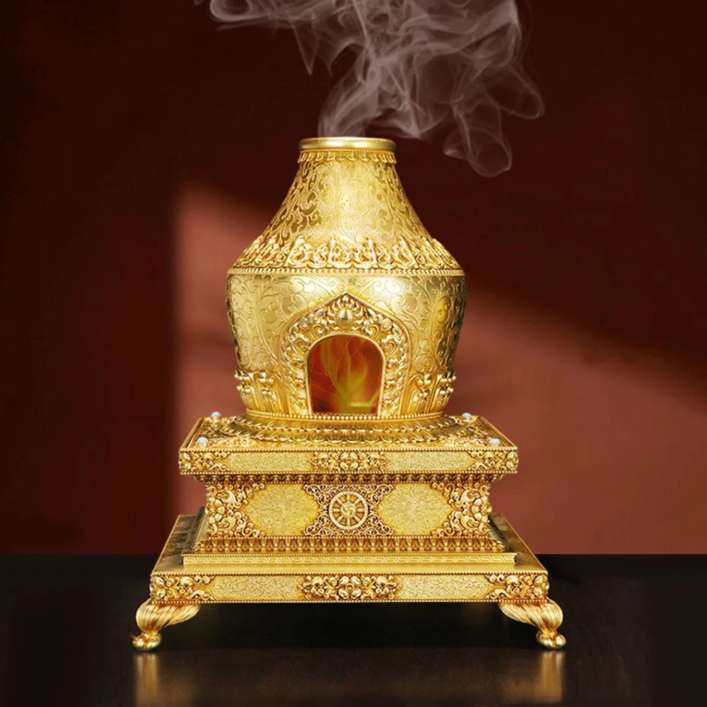 Tibetan Buddhist Smoke Supply Furnace, Brass Fire Supply Aroma Burner, Tantric Incense Burner, Religious Ritual Ornaments, 17cm