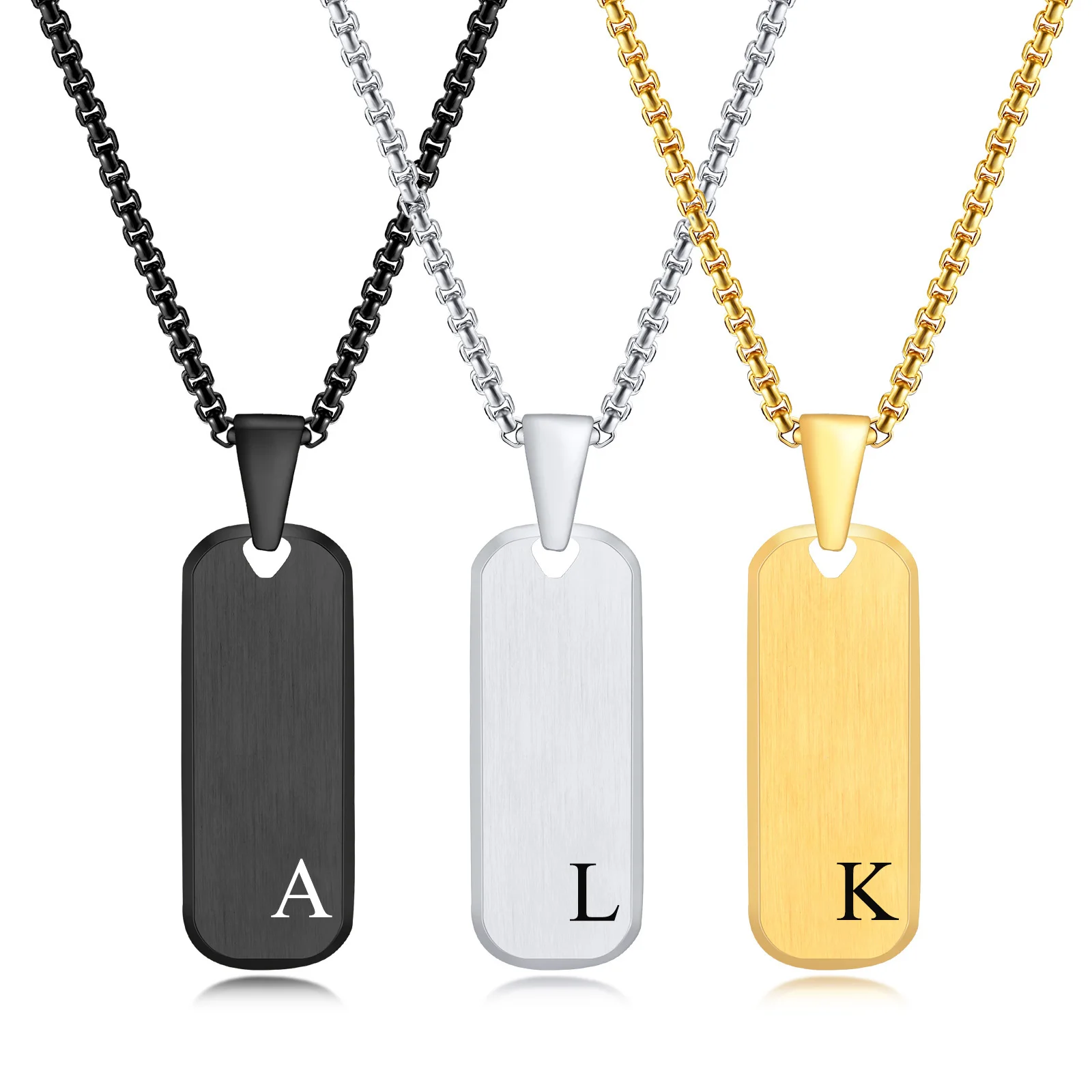 Custom Initial A-Z Letter Necklaces for Men Boys,Waterproof Stainless Steel Vertical Bar Pendant Collar, Box Chain 50/55/60cm