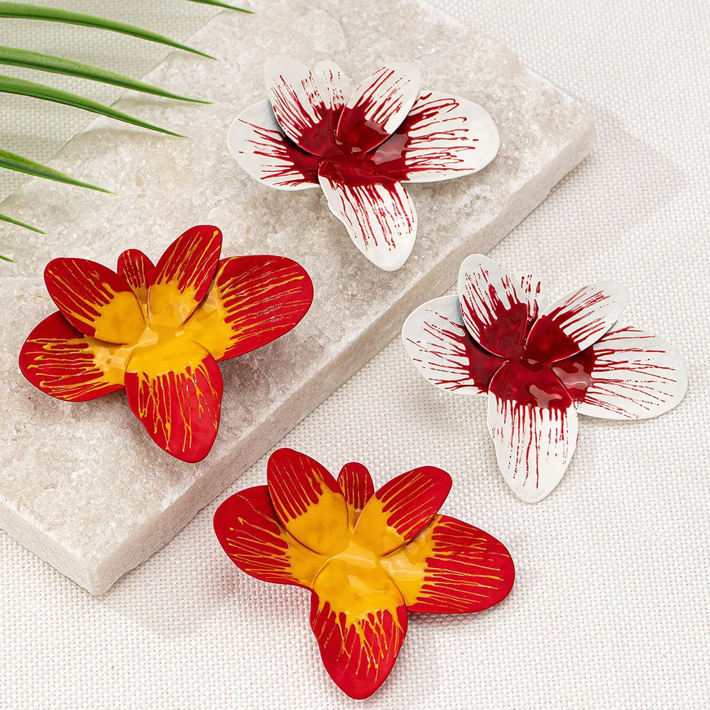 

Fashion Metal Oil Flower Big Stud Earrings for Women Girls Simple Sweet Red White Petal Earrings 2024 Summer Jewelry Gifts