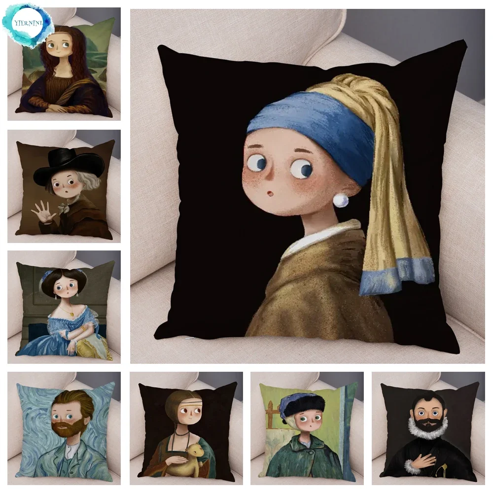 

European Style Famous Paint Cushion Cover Decor Cartoon Woman Pillow Case for Sofa Home Car Soft Pillowcase 45x45cm