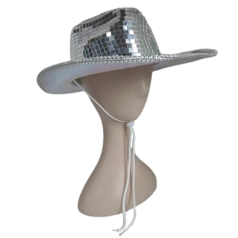 

Диско-шляпа, блестящая зеркальная светоотражающая ковбойская шляпа, универсальная для мужчин и женщин, Прямая поставка