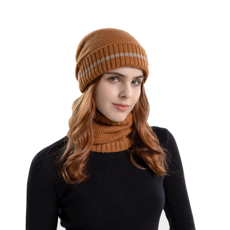 Berretto invernale cappelli sciarpa Set caldo cappello lavorato a maglia berretto teschio femminile passamontagna scaldacollo con cappello foderato in pile di velluto spesso per le donne