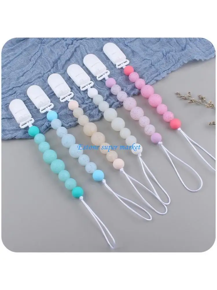 090B Pacifier Clips for Boys Silicone Teething Beads Clip Holder Baby Newborn Soother Teethers for Christmas Shower Gift